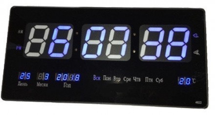 Современные большие настенные электронные LED часы с календарём и термометром, п. . фото 3