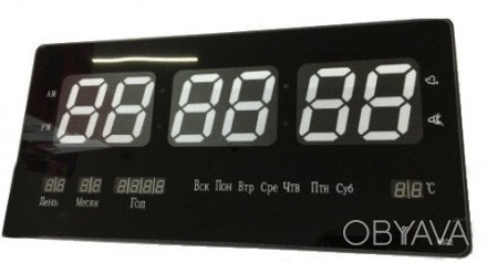 Современные большие настенные электронные LED часы с календарём и термометром, п. . фото 1