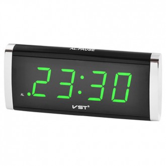
Часы настольные VST 730, с яркой зеленой подсветкой электронного циферблата, ук. . фото 2