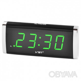 
Часы настольные VST 730, с яркой зеленой подсветкой электронного циферблата, ук. . фото 1