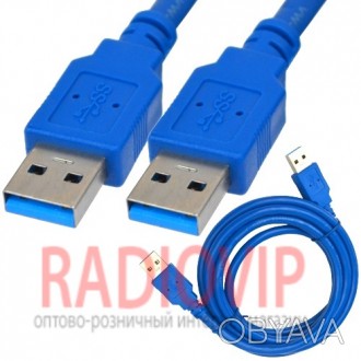 Шнур USB (шт.A- шт.А), version 3,0, диам.-5,5мм, 1,5м, синий. . фото 1