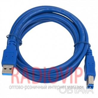 Шнур USB (шт.A- шт.В), version 3.0, 1,5м, синий. . фото 1