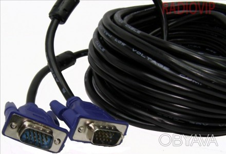Шнур VGA-VGA с двумя фильтрами черный длиной 15,00 метров служит для подключения. . фото 1