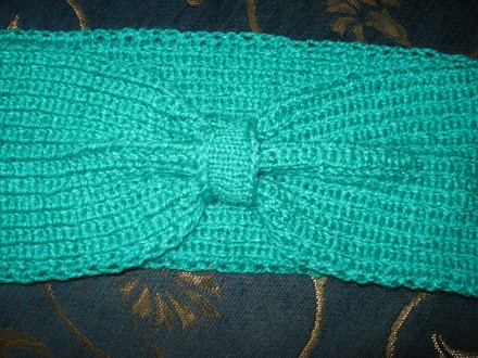 Яркий комплект весна - осень цвет бирюза, повязочка на голову и шарф - хомут в 2. . фото 6