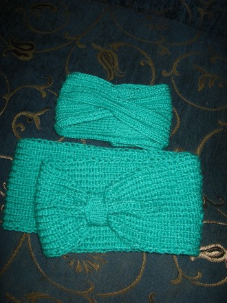 Яркий комплект весна - осень цвет бирюза, повязочка на голову и шарф - хомут в 2. . фото 5