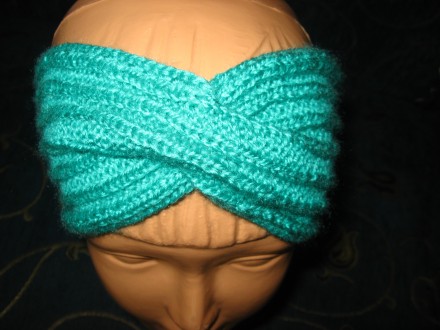 Яркий комплект весна - осень цвет бирюза, повязочка на голову и шарф - хомут в 2. . фото 3
