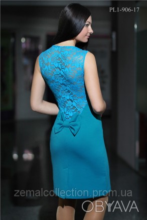Голубое трикотажное платье, хорошо тянется, размер 44, длина платья 90 см, полуо. . фото 1
