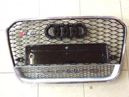 Решетка радиатора Hrom на Audi A6 с шильдиком RS6 в кузове C7 (2012-2015) годов . . фото 2