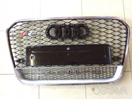 Решетка радиатора Hrom на Audi A6 с шильдиком RS6 в кузове C7 (2012-2015) годов . . фото 1