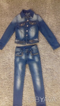 Детский джинсовый костюм- в отличном состоянии Джинсы-size 22.Длина внешнего шва. . фото 1