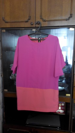 Платье, плаття, сукня, розово-коралловое, на подкладе, с рукавами "летучья мышь". . фото 2