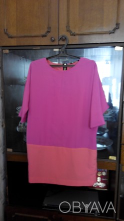 Платье, плаття, сукня, розово-коралловое, на подкладе, с рукавами "летучья мышь". . фото 1