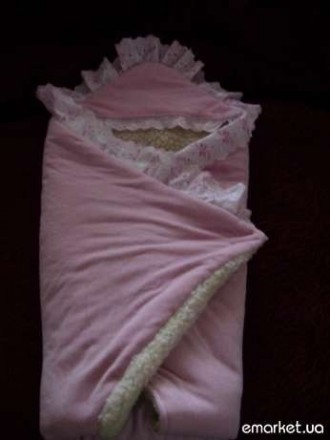 Конверт-одеяло, розового цвета. Вверх плюшевый, внутри на овчине, застежка на ли. . фото 3