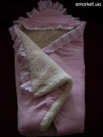 Конверт-одеяло, розового цвета. Вверх плюшевый, внутри на овчине, застежка на ли. . фото 2