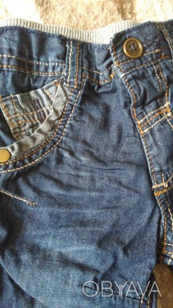 Штаны джинсовые для малыша от 0-3  мес. мягкие , удобные , на поясе и ножках рез. . фото 1