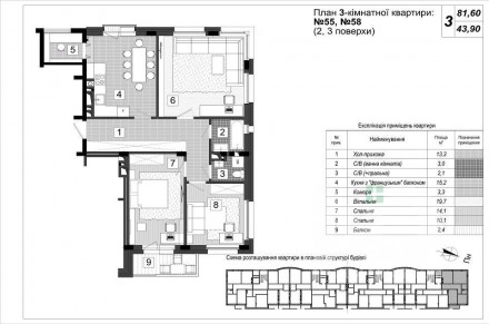 
Общая площадь: 80,2 м2;
Жилая площадь: 43 м2;
Площадь кухни: 15 м2;
Этаж/этажно. . фото 8