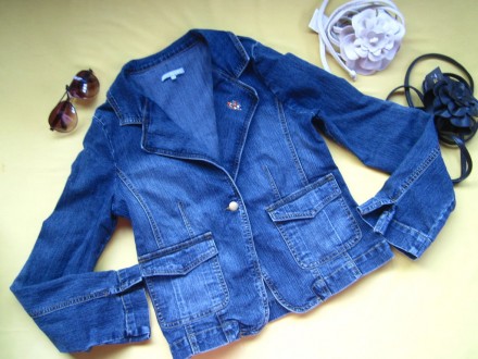 Стильный джинсовый пиджак ветровка E-Steem, р. L, идеальное состояние. Состав-76. . фото 2