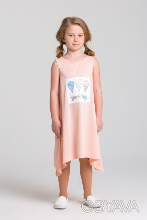 Платье персикового цвета с прикольным принтом “мороженное”. В наличии размеры на. . фото 1
