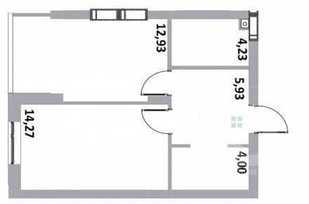 Общая площадь: 41.7 м2;
Жилая площадь: 14.3 м2;
Площадь кухни: 13 м2;
Этаж/этажн. . фото 3