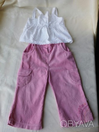 Рожеві вельветові штани для дівчинки віком 1-2 роки. Котон. Довжина- 45см. ПОТ-2. . фото 1