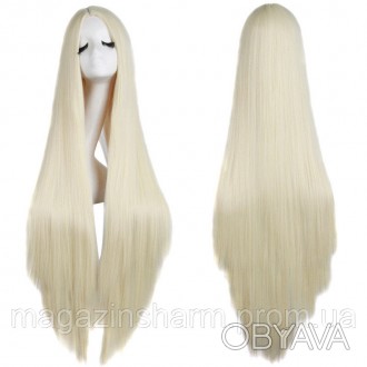 
Длинный парик блондинки. Прямые волосы без челки с центральным пробором, выгляд. . фото 1