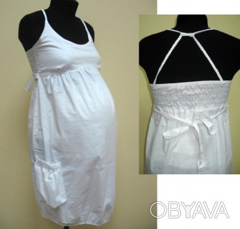 Хлопковый белый сарафан для беременных, мод. 3214 ("Эксклюзив", Украина). 
Опис. . фото 1