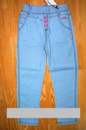 Брюки джинсовые для девочки, летние, производитель Венгрия
ЗАМЕРЫ
98 см:
- дл. . фото 3