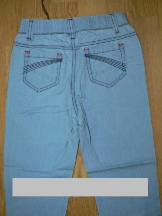 Брюки джинсовые для девочки, летние, производитель Венгрия
ЗАМЕРЫ
98 см:
- дл. . фото 4