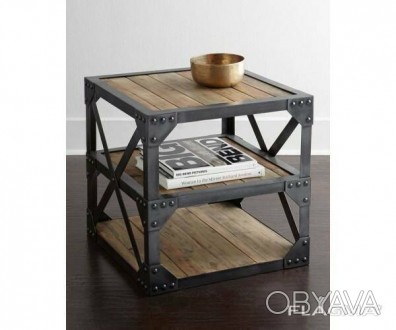 Придиванный столик из дерева и металла. Кофейный столик в стиле лофт, массив дуб. . фото 1