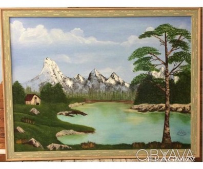 Картина ′Лесное озеро′ выполнена маслом,на холсте,оформлена в раму. Картина спок. . фото 1