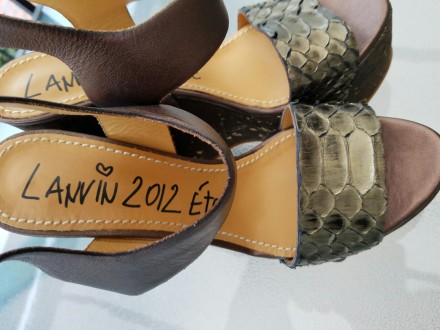 NEW Lanvin Paris Metallic Brown Bronze Leather Python Cork Wedge Sandals SZ.38. . . фото 3