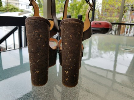NEW Lanvin Paris Metallic Brown Bronze Leather Python Cork Wedge Sandals SZ.38. . . фото 7