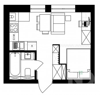 Общая площадь: 23,85м2;
Жилая площадь: 12,0 м2;
Площадь кухни: 6 м2;
Этаж/этажно. . фото 3