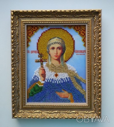 Икона "Святая Александра"(именная), вышитая чешским бисером и оформлена в багетн. . фото 1