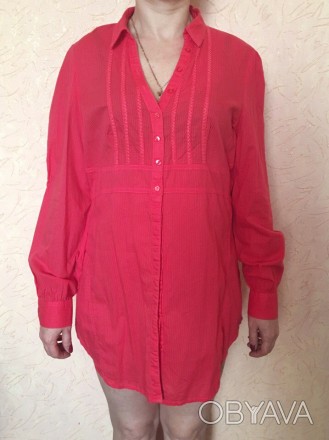 яркая туника-рубашка, супер вариант на лето 
материал- ленкий коттон
цвет- кра. . фото 1