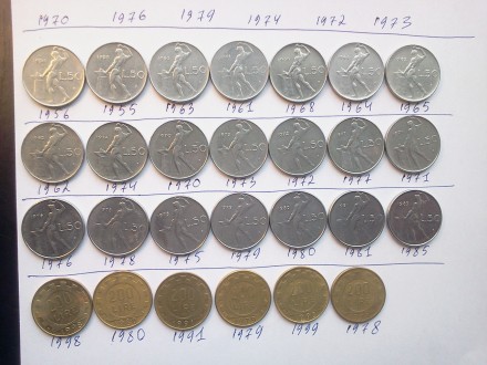 продам монеты италии 106штук ,монеты выбраные по годам без повторов цена за все . . фото 3