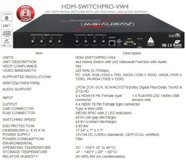 Матричный коммутатор-видеостена 4х4 Avenview HDM-SWITCHPRO-VW4 разработан специа. . фото 4