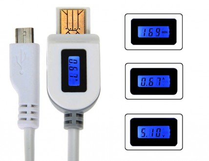 USB шнур c ЖК дисплем. Цифровой индикатор показывает вольтаж, напряжение и время. . фото 6