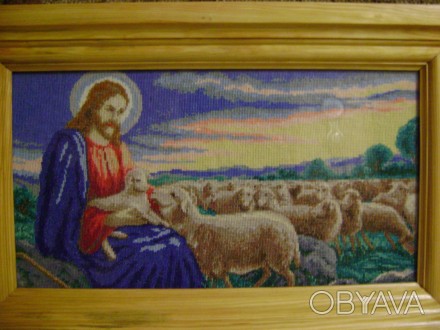 Добрый Пастырь,нить мулине. размер 33х52 см. . фото 1