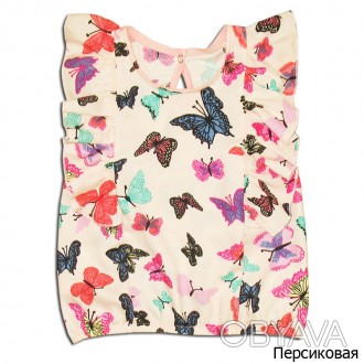 Блуза *Цветные бабочки* с кнопкой на спине.
Ткань: штапель.
Размер:80
Детская. . фото 1