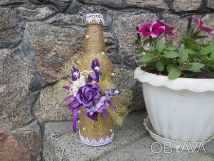 бутылочка-ваза станет оригинальным украшением вашего интерьера,ручная работа. . фото 1