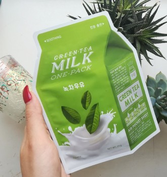 Успокаивающая маска с молочными протеинами и экстрактом зелёного чая A'Pieu Gree. . фото 3