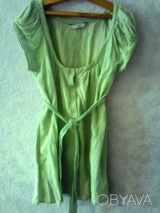 Коротенькое платье-туника, сарафан красивого салатового цвета с вышивкой. Можно . . фото 1