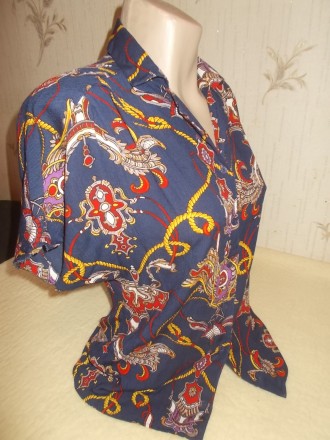 Продам яркую блузу с принтом "турецкий огурец" р.L  Б/у в отличном состоянии, аб. . фото 3