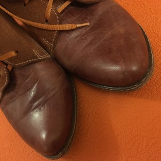 Демисезонные ботинки на шнурках комбинированные из натуральной кожи и замши рыже. . фото 6