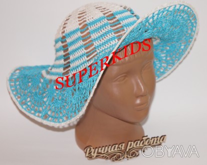 Вязанная панама-шляпа для девочки. ОГ - 50-52 см, нитки хлопок 100 %, легкая и к. . фото 1