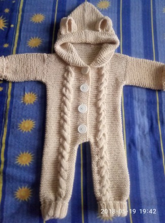 Вязаные модные детские комбинезоны для малышей от 0 до 12 месяцев.Бежевый комбин. . фото 2