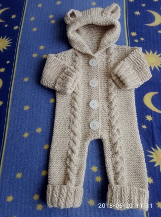 Вязаные модные детские комбинезоны для малышей от 0 до 12 месяцев.Бежевый комбин. . фото 7