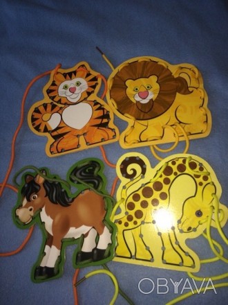 Игрушки для развития мелкой у детей. Львёнок, лошадка, котёнок в жирафка!. . фото 1