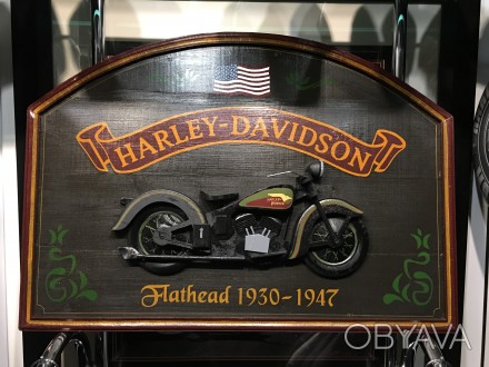 Рекламная картина Harley Davidson 
Дерево, 3D 
Винтаж. Размер 75~54 см. . фото 1